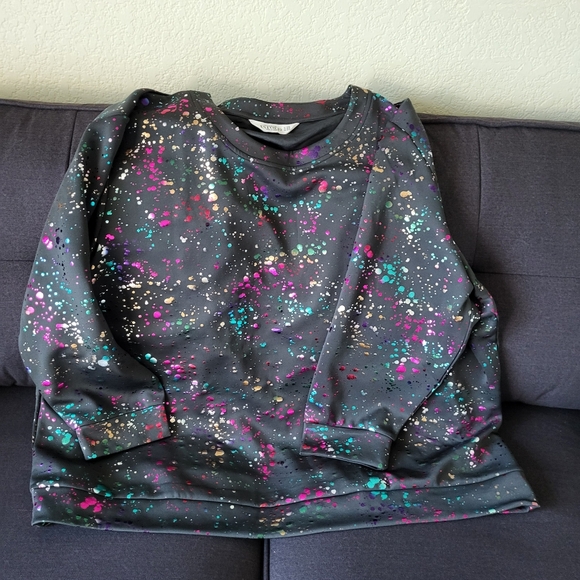 Studio Untold Womens Pullover Sweatshirt 24/26 Rainbow Metallic Paint Splatter - Picture 5 of 13